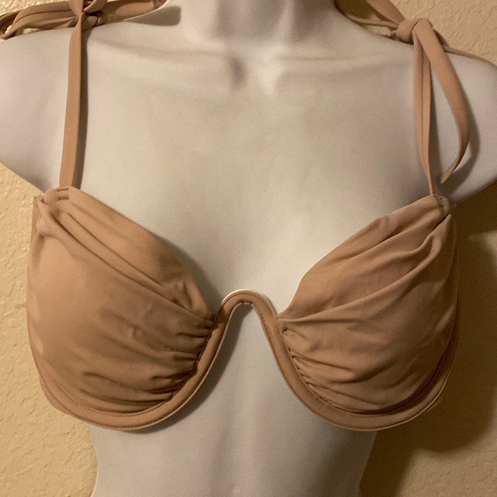Shade and shore bikini top under wire tie straps taupe